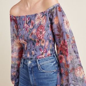 Anthropologie Rouen Purple Ruched Floral To